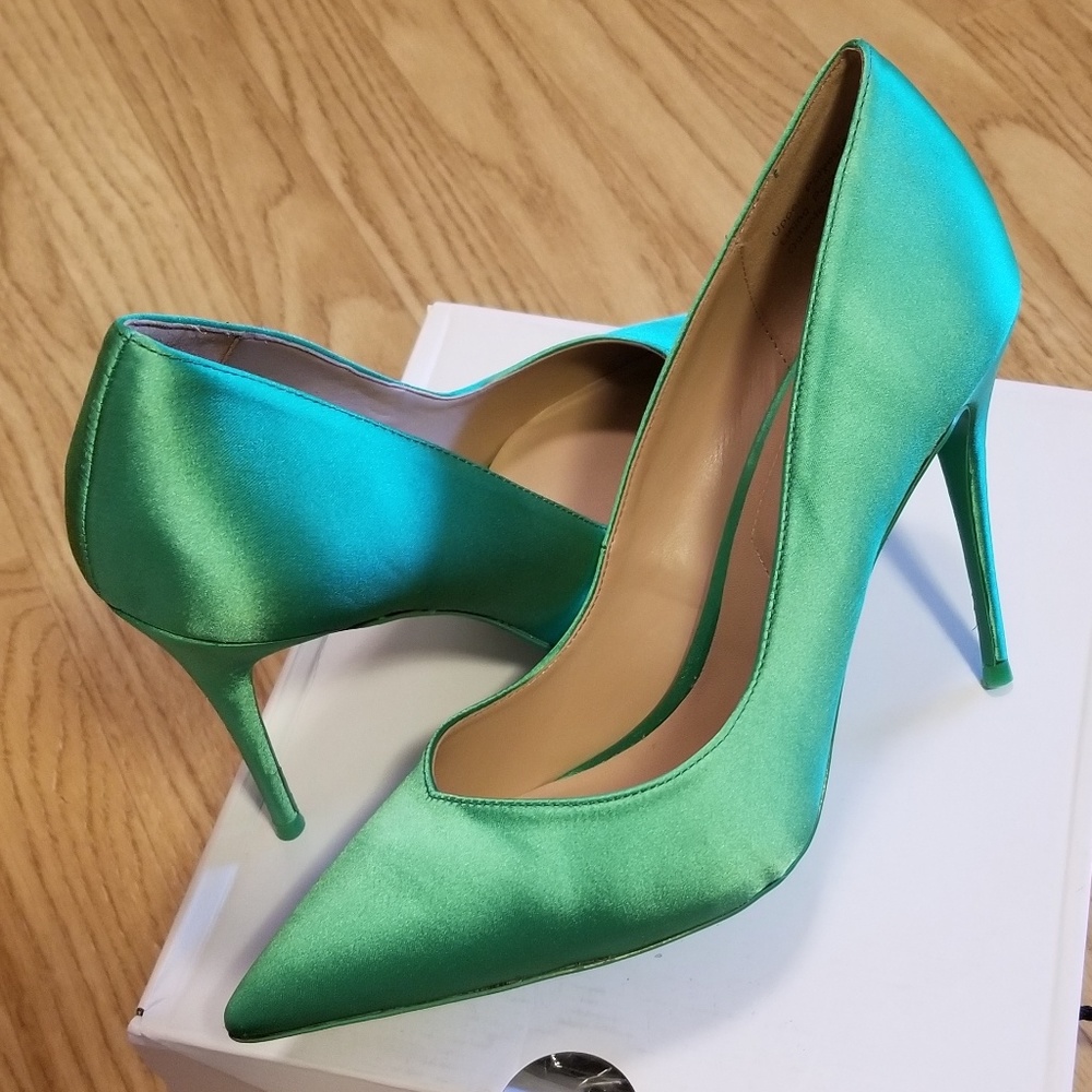 Spring Green Satin heels- brand new, never worn.